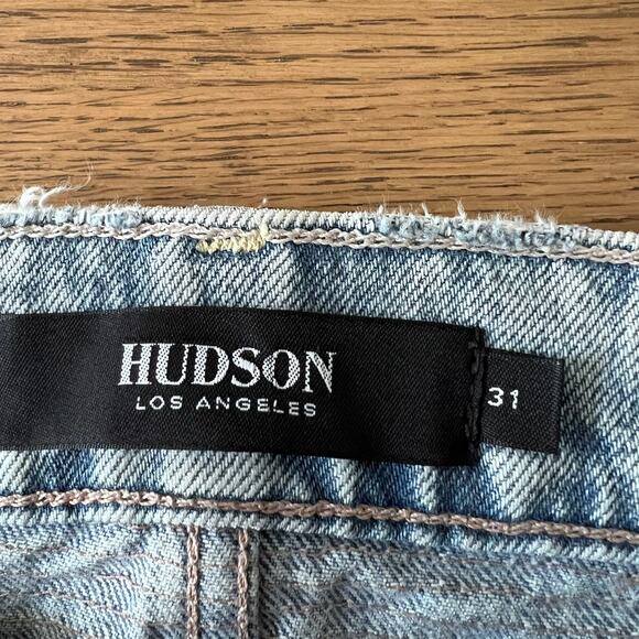 Hudson Mens Blinder Biker Moto‎ Light Acid Wash Distressed Jeans Size 31 x 32 - Picture 3 of 6